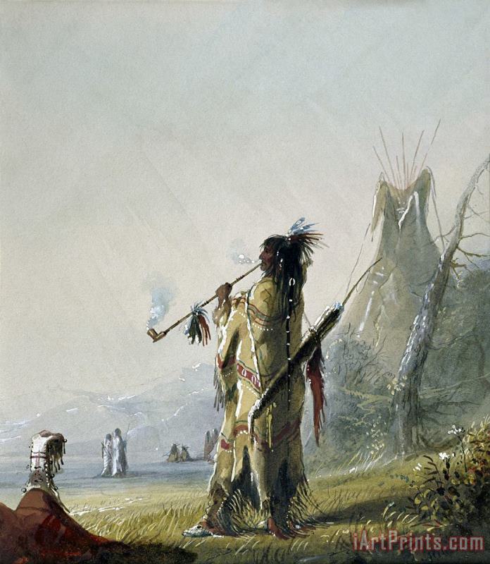 Alfred Jacob Miller A Shoshonee [sic] Indian Smoking Art Painting